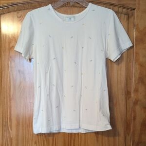 Susan Bristol Casuals Shirt Subtle Embroidery Flowers Size M